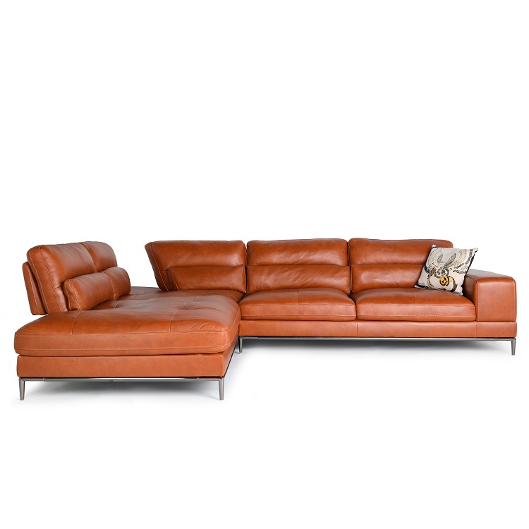 Hayley Left Sectional, Cognac Leather Sofa With Chaise