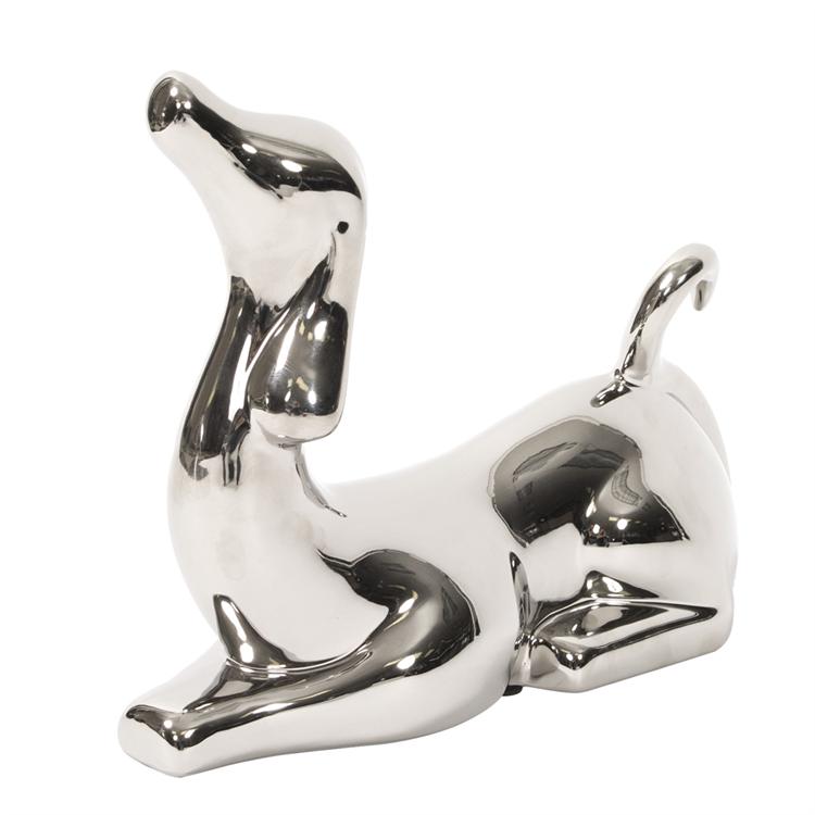 Metallic Silver Resting Dog Sculpture